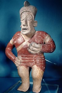 Estatueta de um jogador de tlachtli usando um capacete, de Jalisco, Período Clássico, 400-700